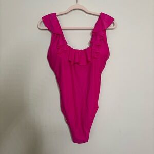 J. Crew Hot Pink Ruffle One Piece Swimsuit 10